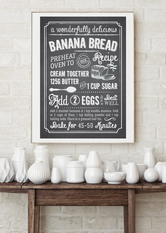 Banana Bread Recipe Printable Poster Instant Download