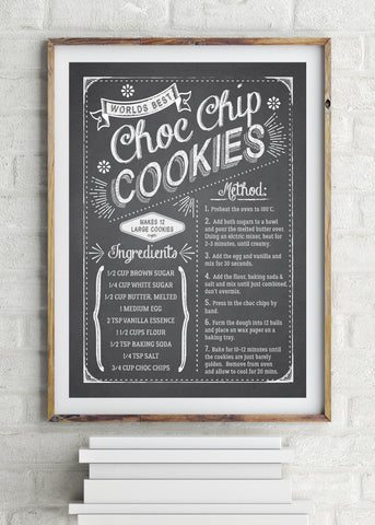Choc Chip Cookies Recipe Printed Poster