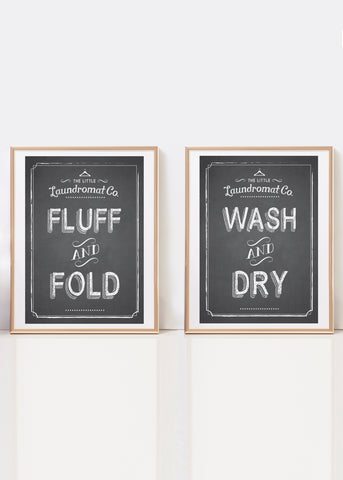 Wash, Dry, Fluff and Fold Printed Laundry Posters Set
