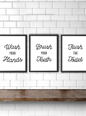 Brush, Flush and Wash Bathroom Set Instant Download and Print