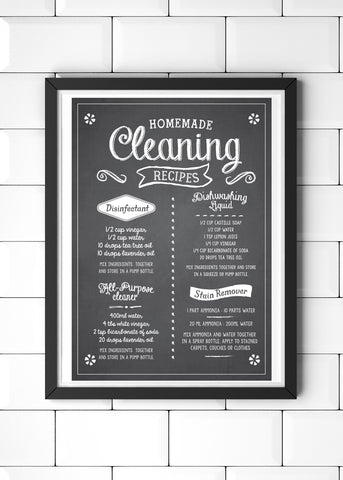 Homemade Cleaning Recipes Printed Kitchen Poster