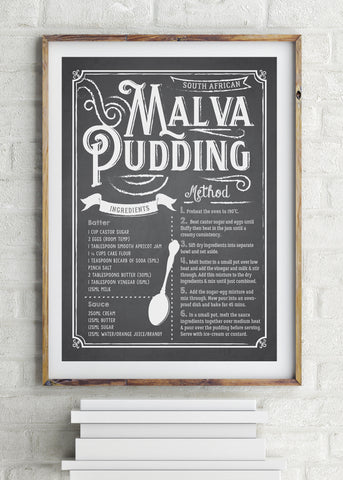 Malva Pudding Recipe Poster Digital Download