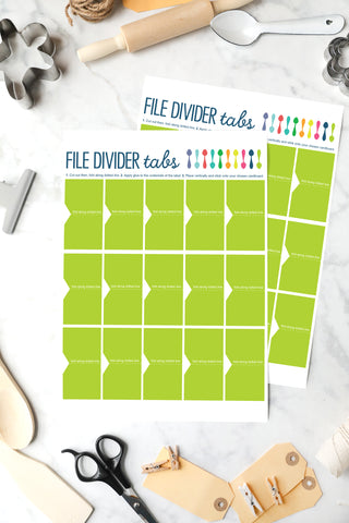 Green File Divider Tabs for Recipe Binder Instant Download