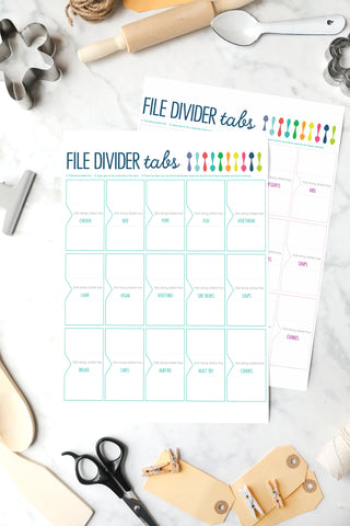 File Divider Tabs for Kitchen Recipe Binder Instant Download