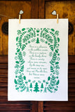 Poetry tea towel Lord Byron Pathless Woods Forest Green