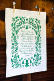 Poetry tea towel Lord Byron Pathless Woods Forest Green
