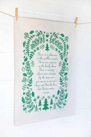 Forest Green Poetry Tea Towel Lord Byron There is Pleasure in the Pathless Woods