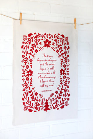 Ruby Red Poetry Tea Towel Lord Tennyson Nature Poem