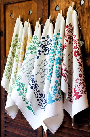 Floral Tea Towels Set of 6 - Cotton Tea Towels - Poetry Tea Towels - 20% discount